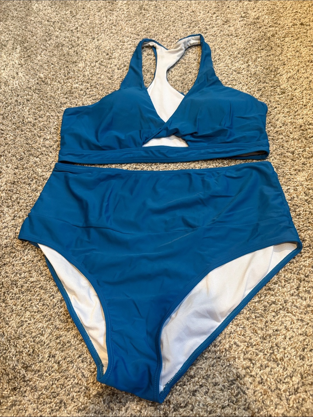 Amazon Women’s Teal Blue High-Waist Two-Piece Swim Set